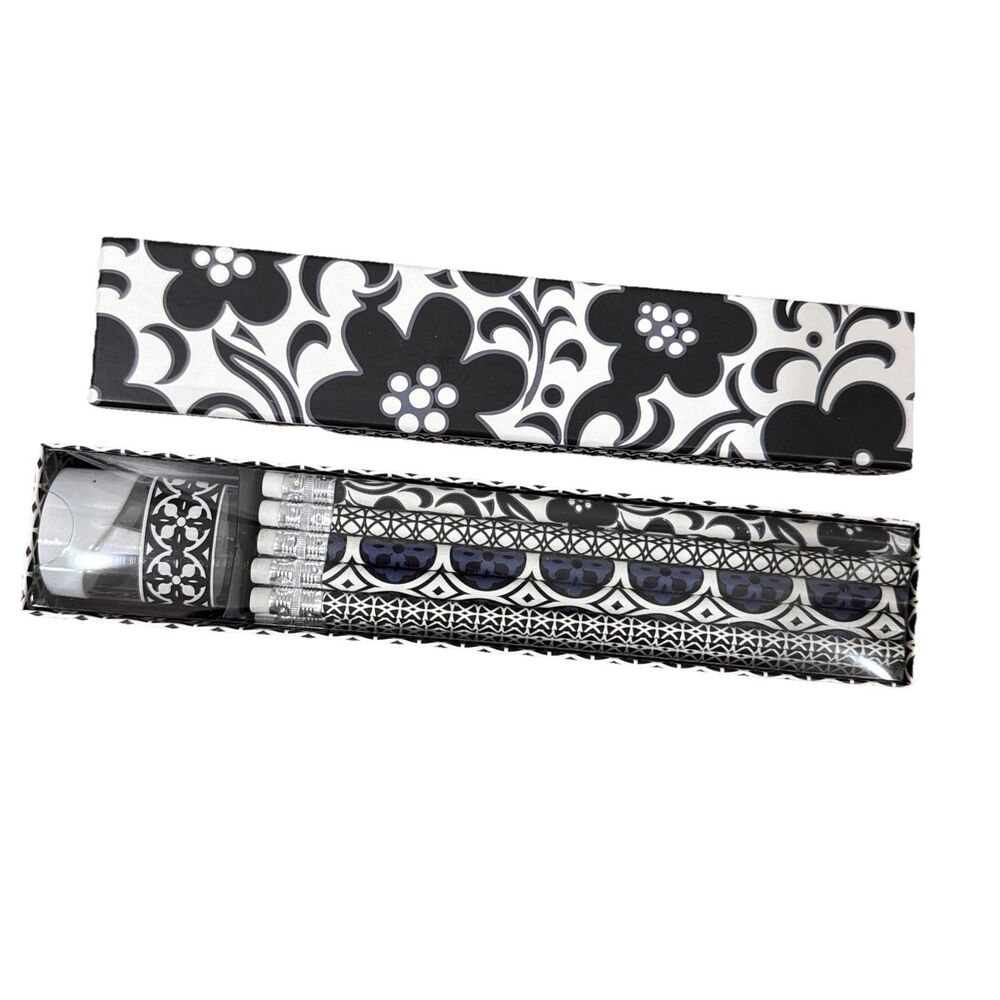 Vera Bradley Pencil Box Set - Night & Day - 10 Pencils and Sharpener - New
